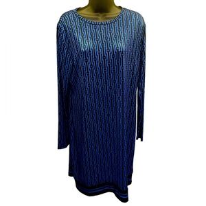 Michael Kors L Blue Patterned Long Sleeve Midi Dress